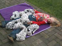 Unsere Tochter Kim mit den Welpen auf der Terasse